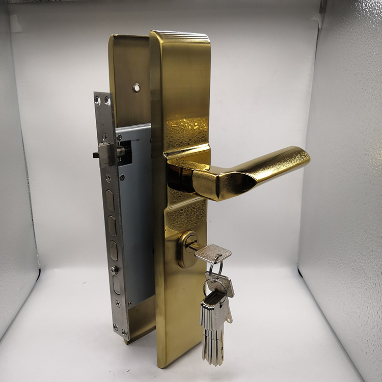 Golden Front Main Door Lock Door Handle Lever on Back Plate Backplate Stainless Steel Door Lever Handle