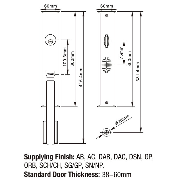 Solid Zinc Alloy Industrial Door Handle And Gate Entrance Mortise Door Locks