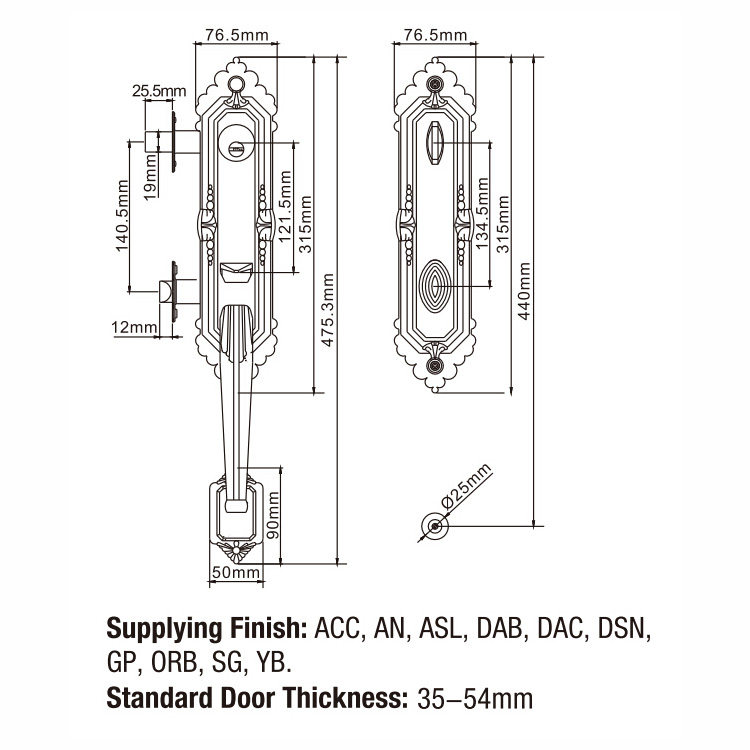 Single Or Double Cylinder Antique Brass Lever Door Handle with Plate Mortise Door Lock Zinc Alloy Handleset