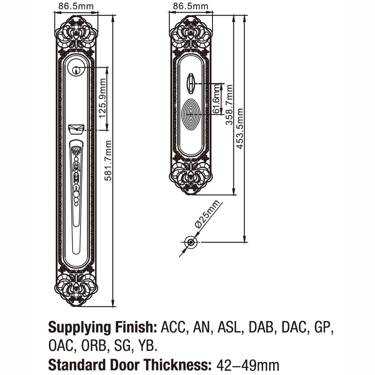 GP Solid Zinc Alloy American Standard ANSI UL Listed Fire Rate Security Mortise Door Lock for Hotel