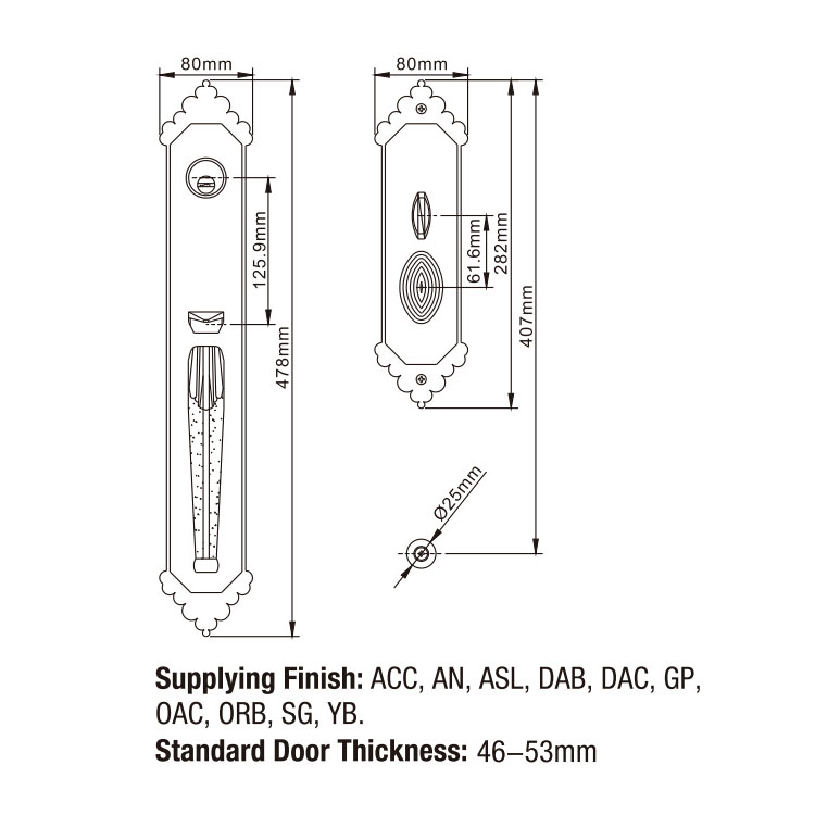 ALS zinc alloy Front Door Lock Set Entry Case Lock With Key Wooden Door Handles Yellow bronze Handles locksets