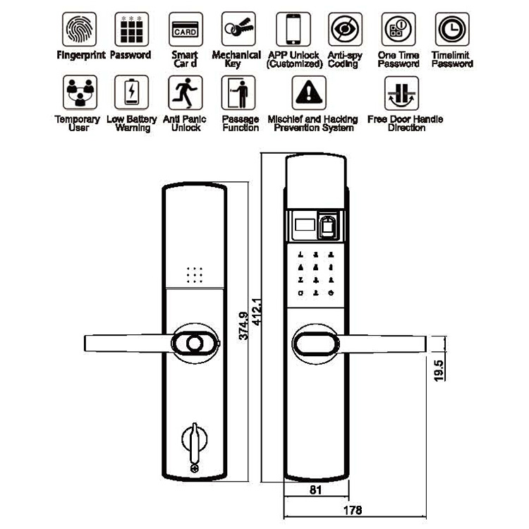 Automatic digital keypad fingerprint smart card front door lock manufacture